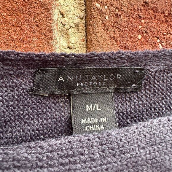 Ann Taylor Factory 100% acrylic knit poncho sweater blue MEDIUM/ LARGE NEW - Picture 2 of 5